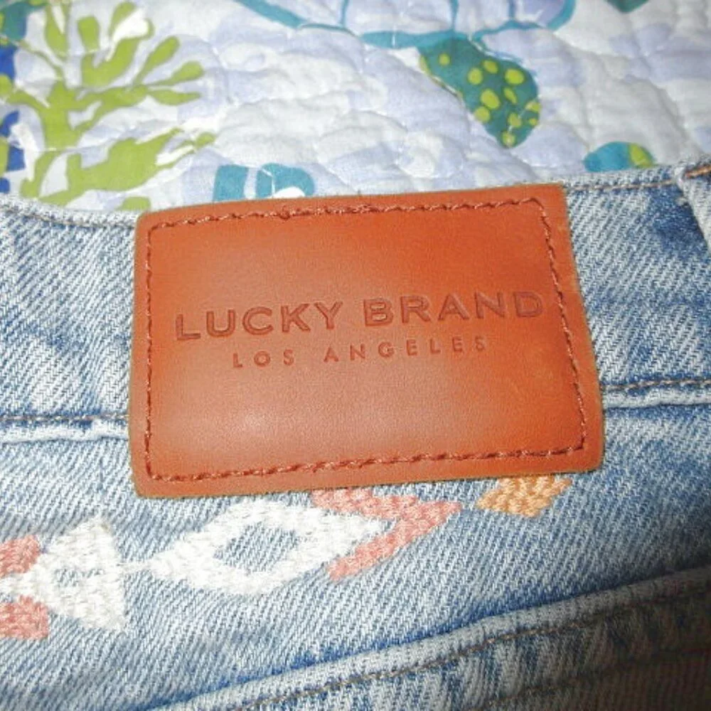 Lucky Brand Aztec Embroidered Jeans Womens 2 / 26 Button Fly High Rise Crop Drew